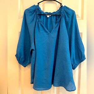 J. Jill love linen blue peasant blouse, M